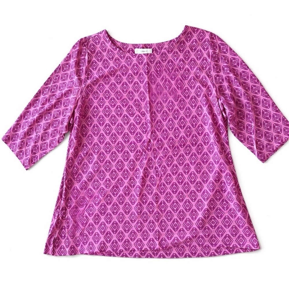 CJ Banks Pink Geometric Print Blouse 3/4 Sleeve Tunic Top 2X NWT